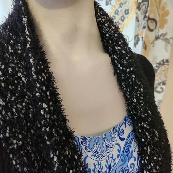 Absolutely Famous Open Front Cardigan Sweater Women's Medium Black Ribbed Knit - Picture 5 of 14